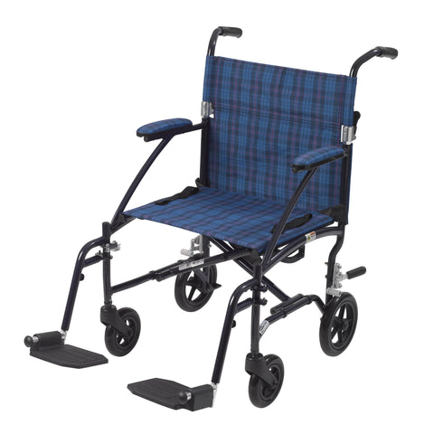 Lightweight Steel Transport Wheelchair, Fixed Full Arms, 19" Seat