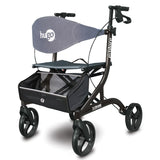 Explore Side-Fold Rollator Rolling Walker with Seat, Backrest and Folding Basket, Pearl Black