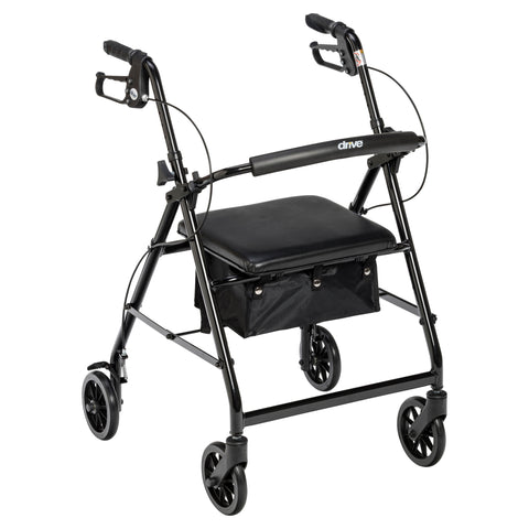 Rollator Rolling Walker with 6" Wheels, Fold Up Removable Back Support and Padded Seat, Red