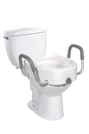 Premium Plastic Raised Toilet Seat with Lock and Padded Armrests, Elongated