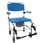 Aluminum Bariatric Rehab Shower Commode Chair with Two Rear-Locking Casters