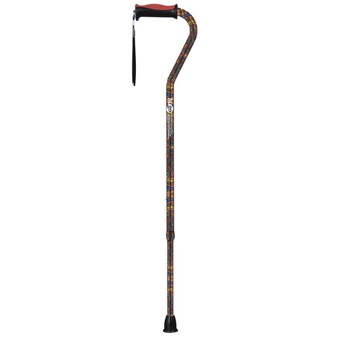 Adjustable Offset Handle Cane with Reflective Strap, Paisley