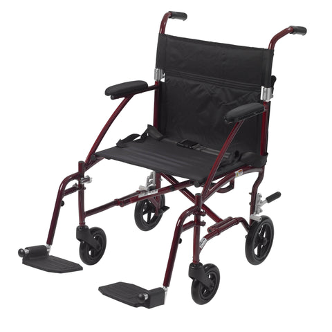 Lightweight Steel Transport Wheelchair, Fixed Full Arms, 17" Seat