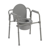 Steel Folding Deep Seat Bedside Commode, Gray