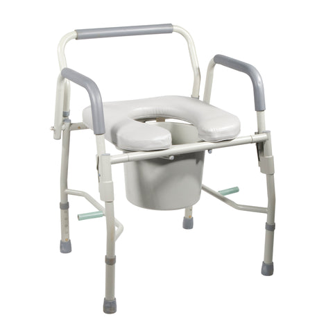Steel Drop Arm Bedside Commode with Padded Seat and Arms